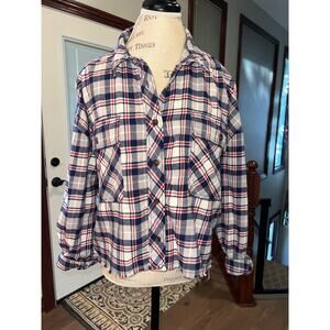 Urban OutfittersBDG Blue Red Cropped Plaid Flannel Long Sleeve Shirt/Jacket SZ L